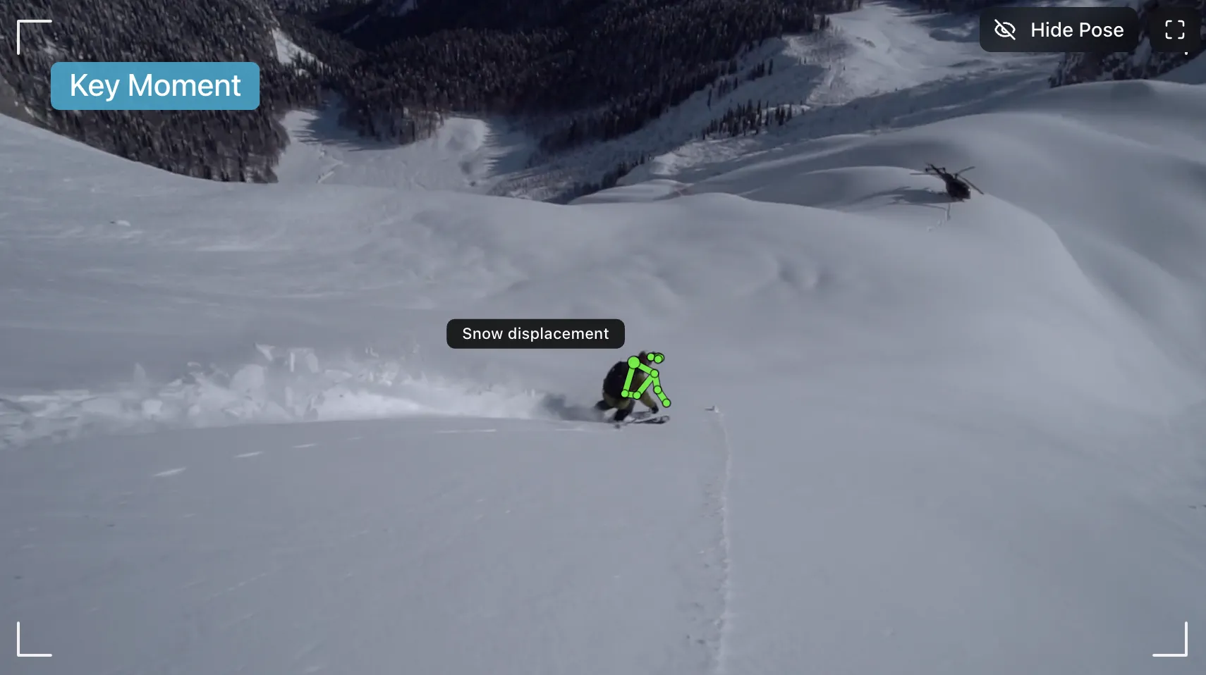 Ski analysis with pose overlay