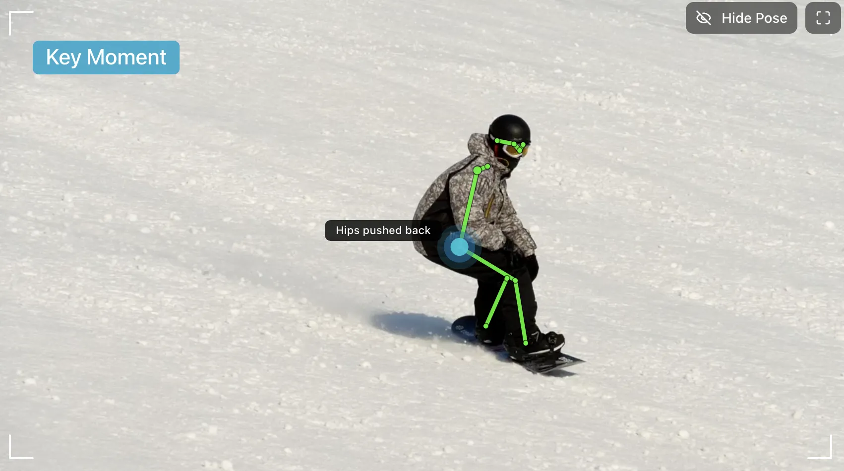 Snowboard session with key moment